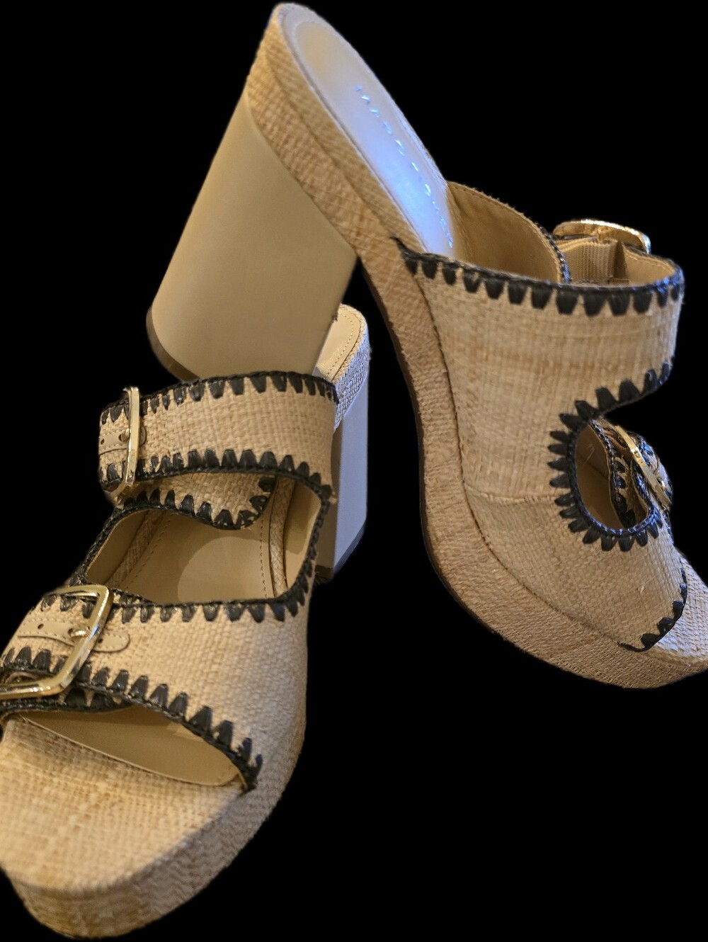 Marc Fisher Woven Platform Slide Heels in Natural W Size 10
